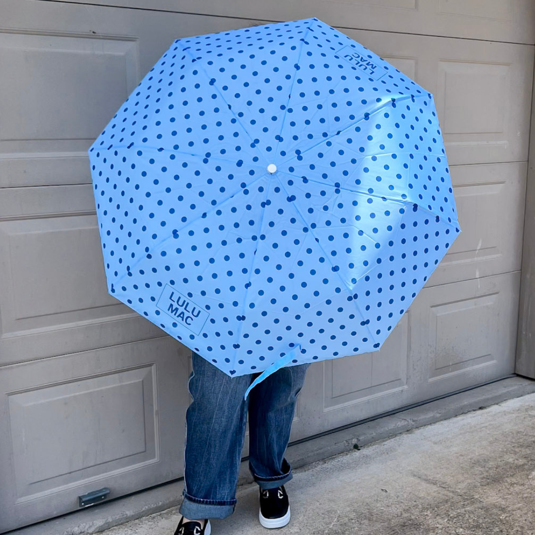 Lulu Mac | Rain or Shine Polka-Dot Umbrella in Blue