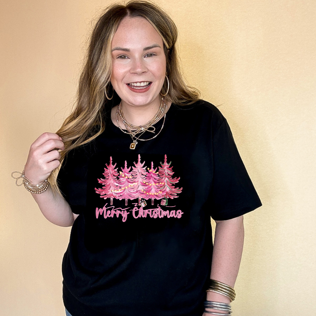 Online Exclusive | Pink Christmas Tree Forest Graphic Tee in Multiple Color Options