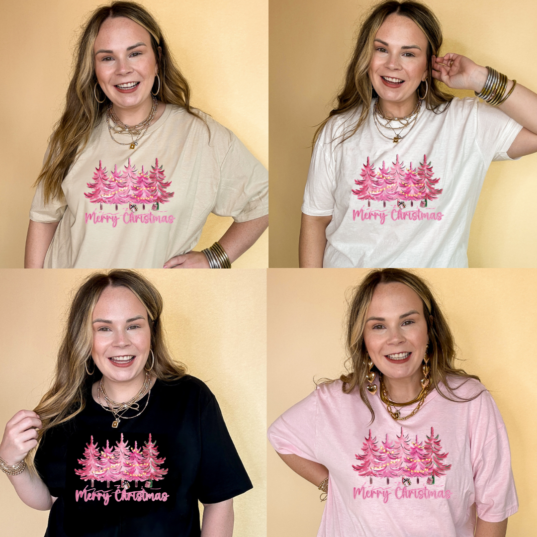 Online Exclusive | Pink Christmas Tree Forest Graphic Tee in Multiple Color Options