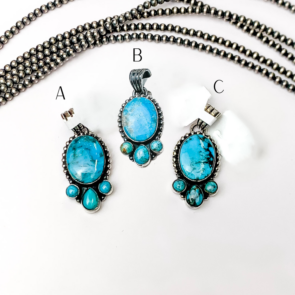 HaDa Collections | Sterling Silver and Kingman Turquoise Round Stone Pendant with Three Accent Stones - Giddy Up Glamour Boutique