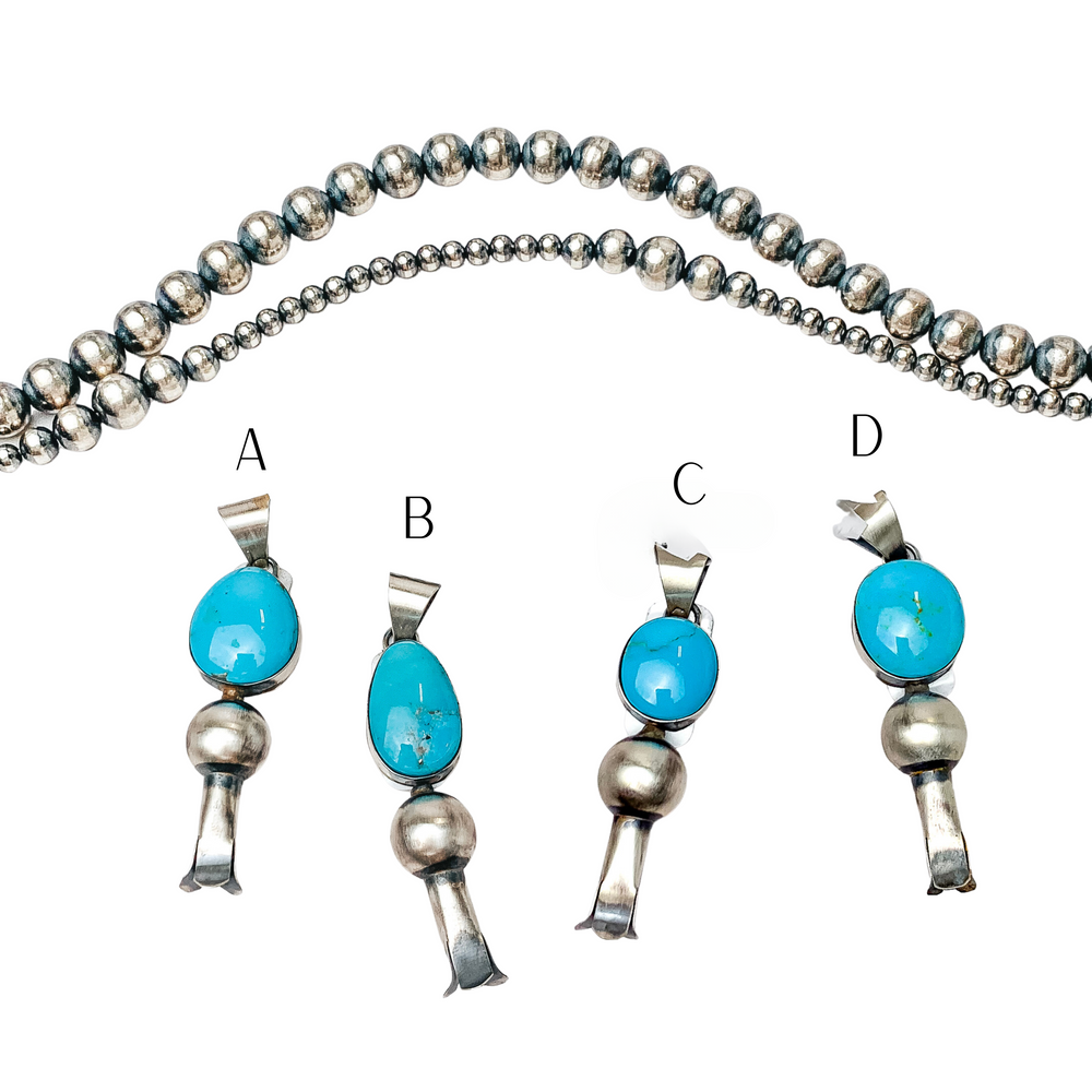 Tia Long | Navajo Handmade Genuine Sterling Silver and Kingman Turquoise Blossom Pendant - Giddy Up Glamour Boutique