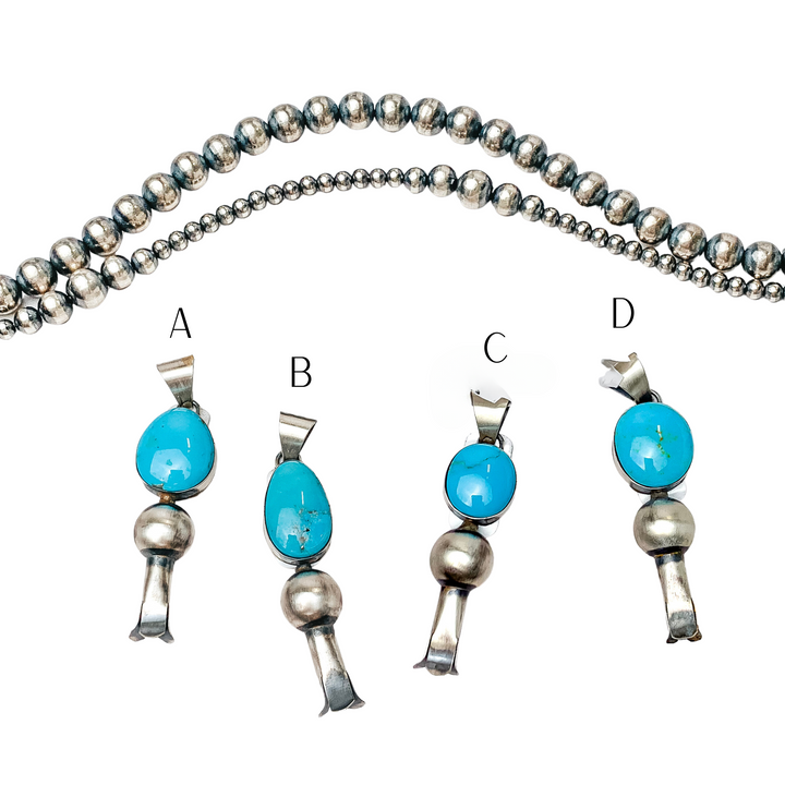 Tia Long | Navajo Handmade Genuine Sterling Silver and Kingman Turquoise Blossom Pendant - Giddy Up Glamour Boutique