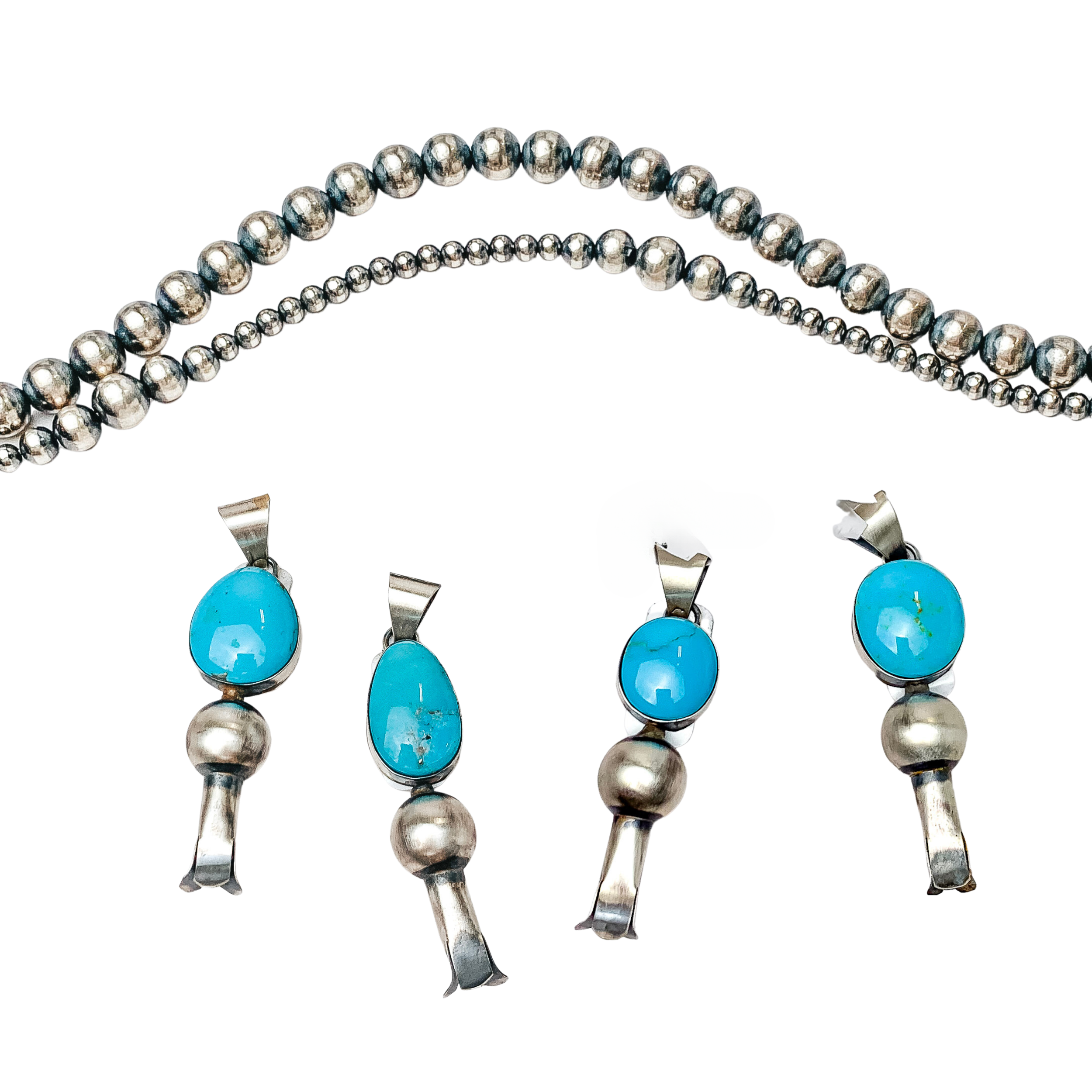 Tia Long | Navajo Handmade Genuine Sterling Silver and Kingman Turquoise Blossom Pendant