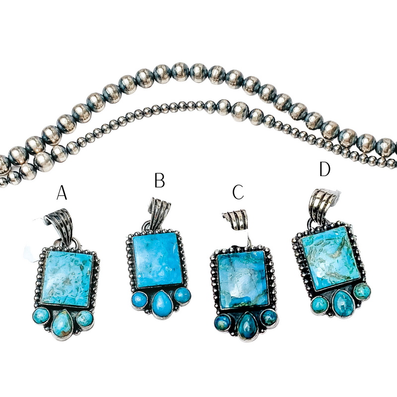 Silver Necklace with Square Turquoise Pendant