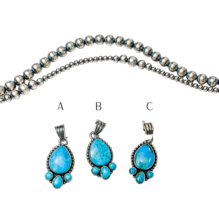 HaDa Collections | Sterling Silver and Kingman Turquoise Teardrop Stone Pendant with Three Accent Stones - Giddy Up Glamour Boutique