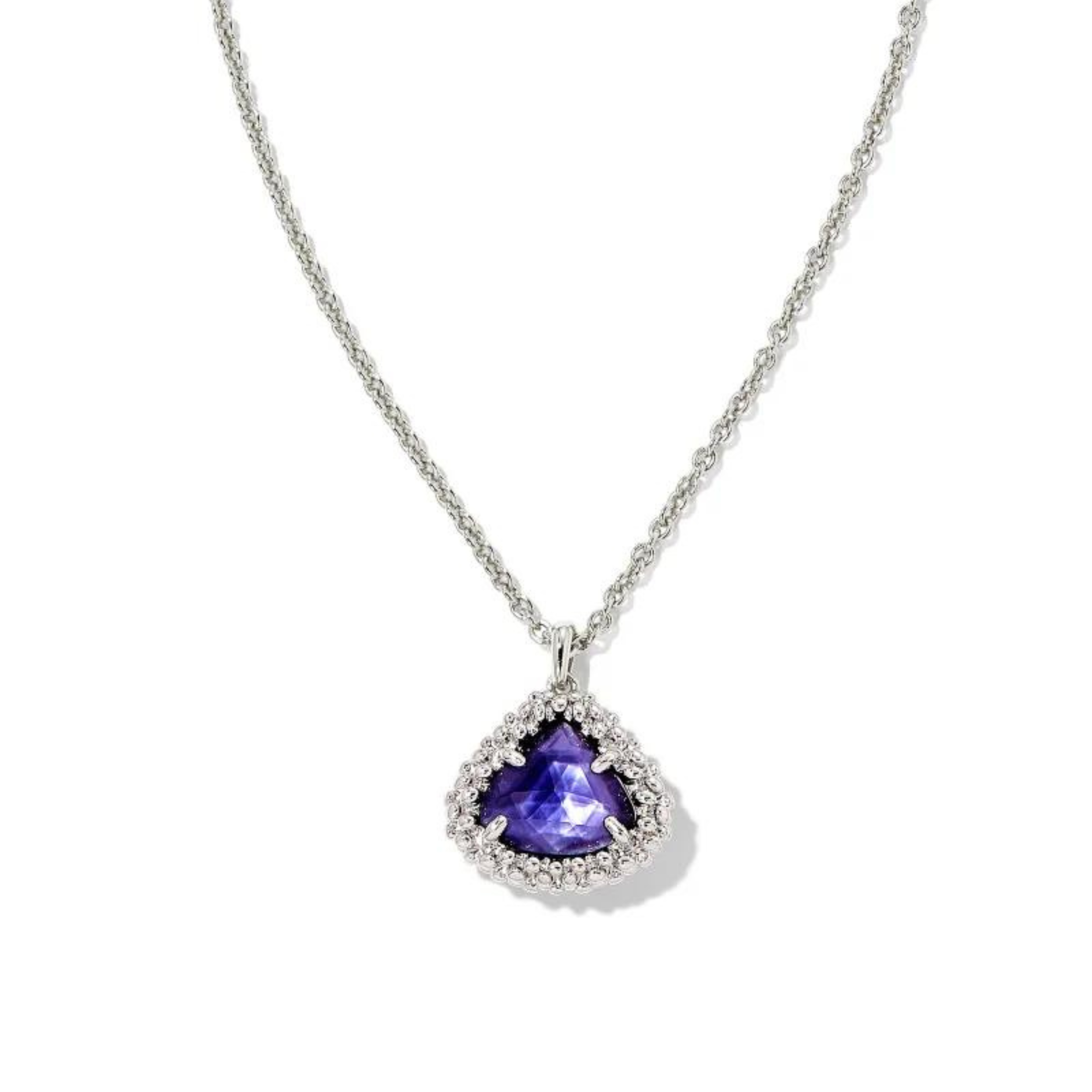 Kendra Scott | Framed Kendall Silver Short Pendant Necklace in Dark Lavender Illusion. Pictured on a white background.