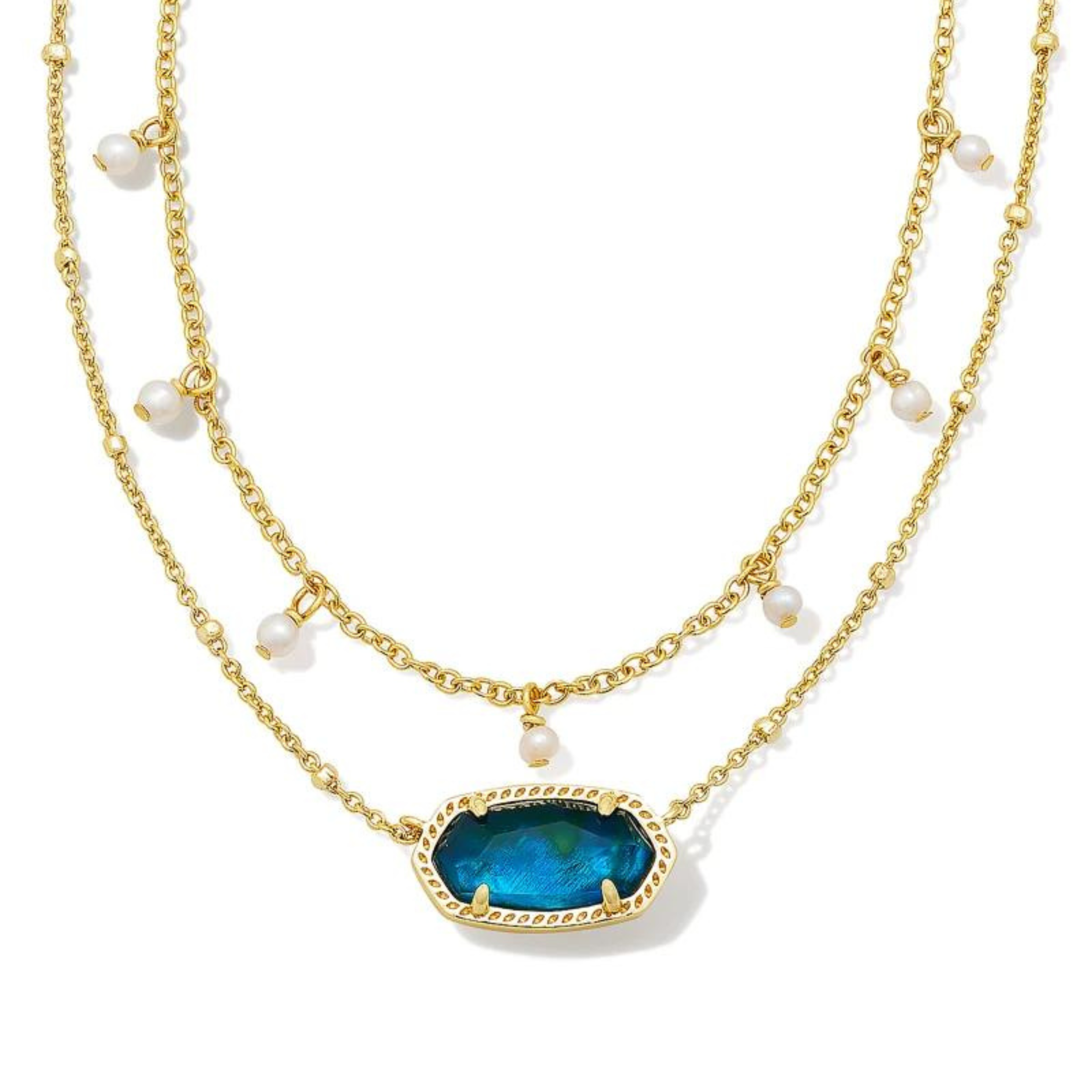 Kendra Scott Elisa Gold Pearl Multi Strand Necklace in Teal Abalone