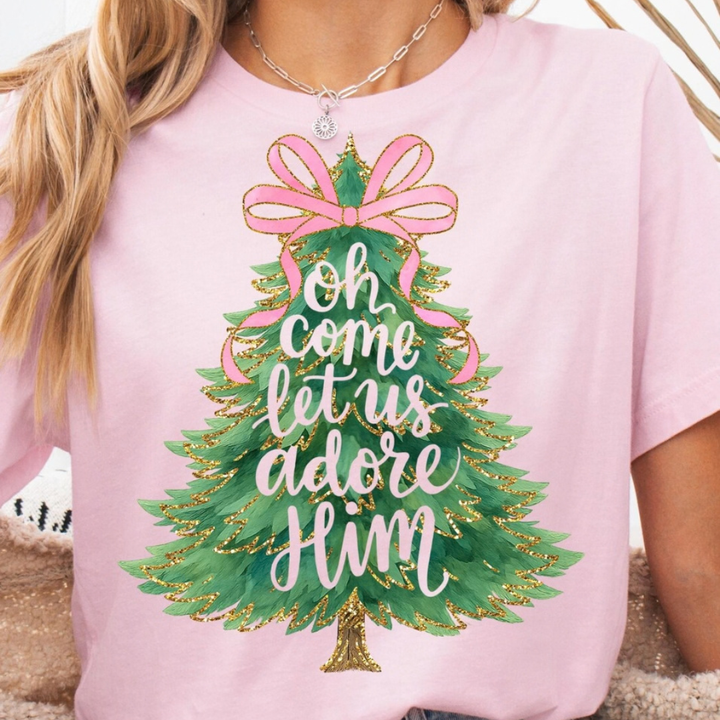 Made to Order | Adore Him Tree Graphic Tee or Sweatshirt in Multiple Printing Options on White or Light Pink