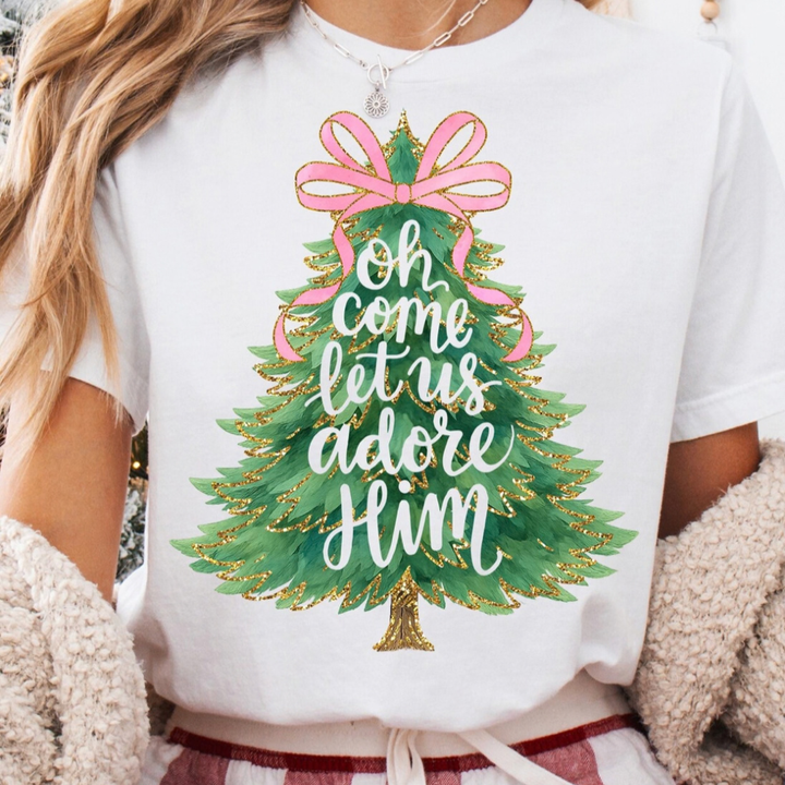 Made to Order | Adore Him Tree Graphic Tee or Sweatshirt in Multiple Printing Options on White or Light Pink