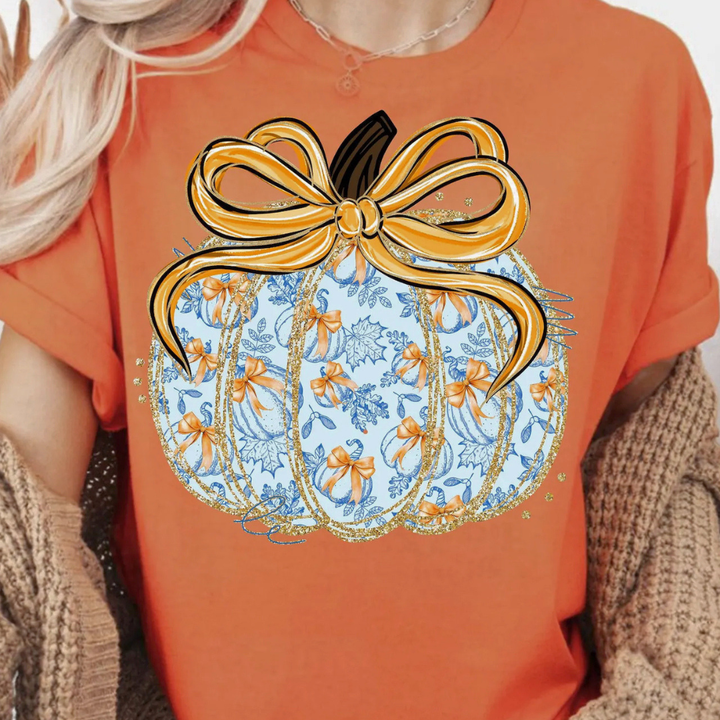 Made to Order | Blue Pumpkin Fall Graphic Tee or Sweatshirt in Multiple Printing Options on Orange or Brown