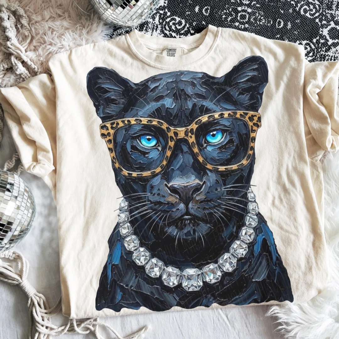 Made to Order | Boujee Black Leopard Graphic Design Tee or Sweatshirt in Multiple Printing Options on Ivory