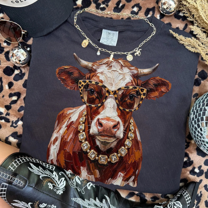 Made to Order | Boujee Brown/White Cow Graphic Tee or Sweatshirt in Multiple Printing Options on Ivory or Black