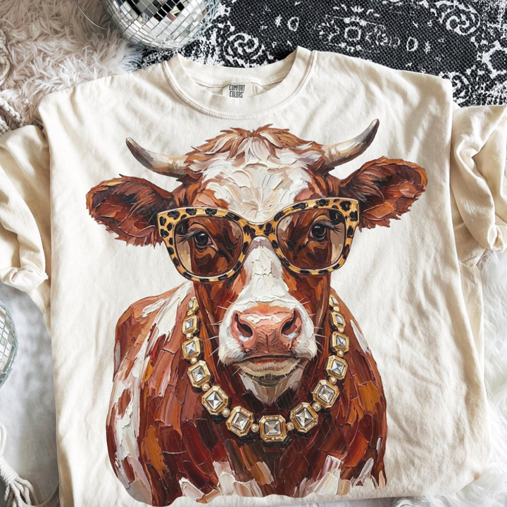 Made to Order | Boujee Brown/White Cow Graphic Tee or Sweatshirt in Multiple Printing Options on Ivory or Black