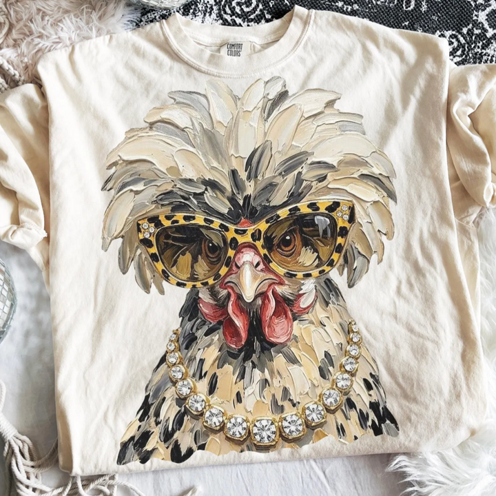 Made to Order | Boujee Chicken Graphic Tee or Sweatshirt in Multiple Printing Options on Ivory or Grey