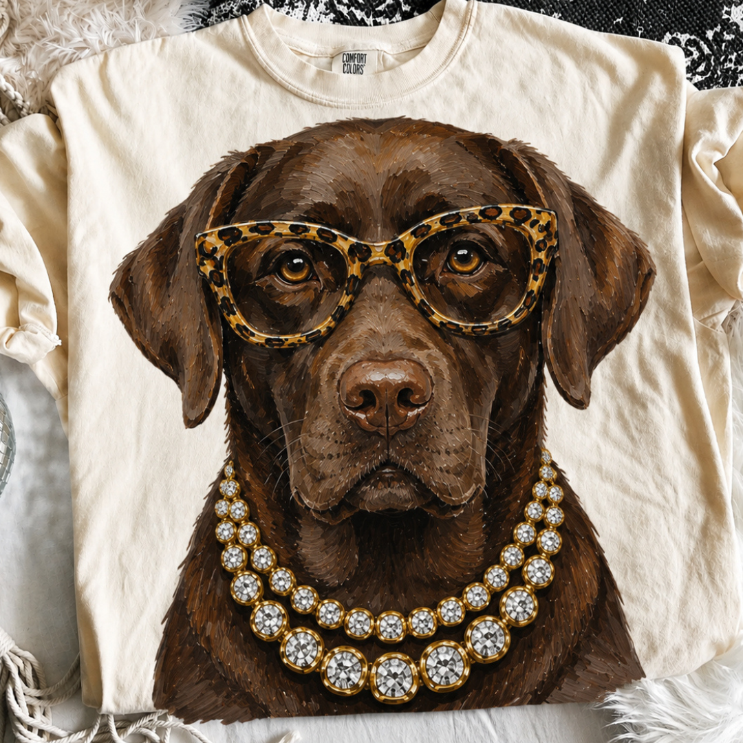 Made to Order | Boujee Chocolate Lab Printed Graphic Design Tee or Sweatshirt in Multiple Printing Options on Ivory