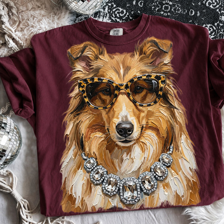Made to Order | Boujee Collie Graphic Design Tee or Sweatshirt in Multiple Printing Options on Maroon or Black or Ivory