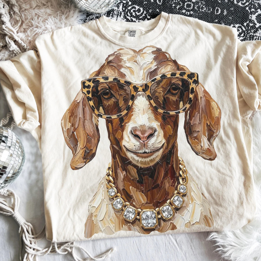 Made to Order | Boujee Fancy Goat Graphic Design Tee or Sweatshirt in Multiple Printing Options on Ivory