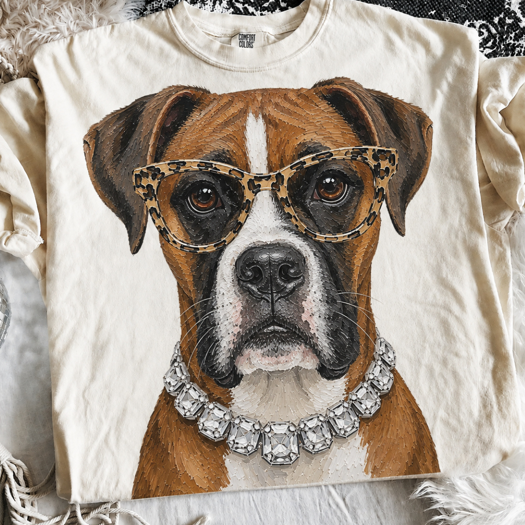 Made to Order | Boujee Fawn Boxer Printed Graphic Design Tee or Sweatshirt in Multiple Printing Options on Ivory