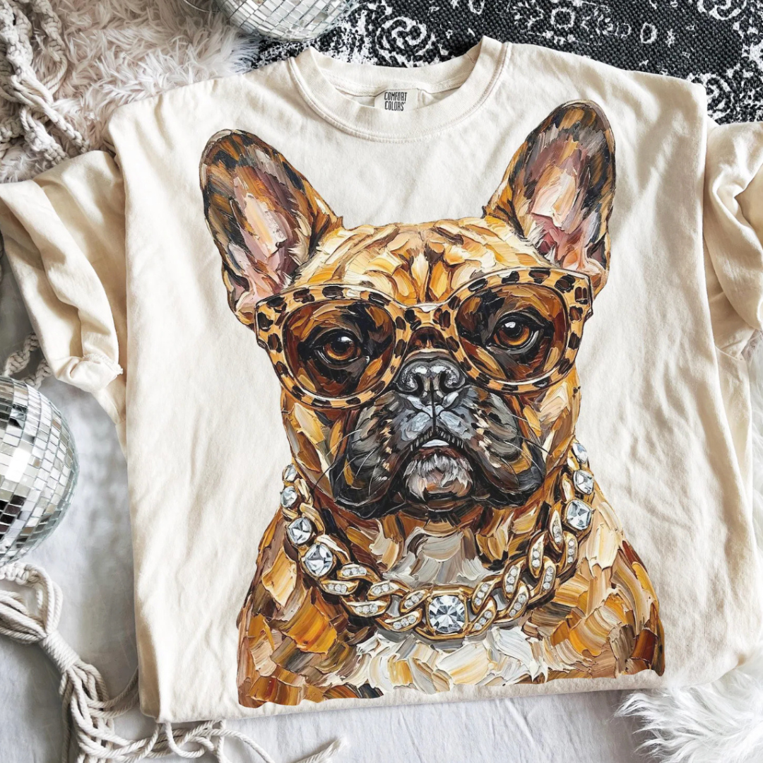 Made to Order | Boujee Frenchie Graphic Design Tee or Sweatshirt in Multiple Printing Options on Ivory