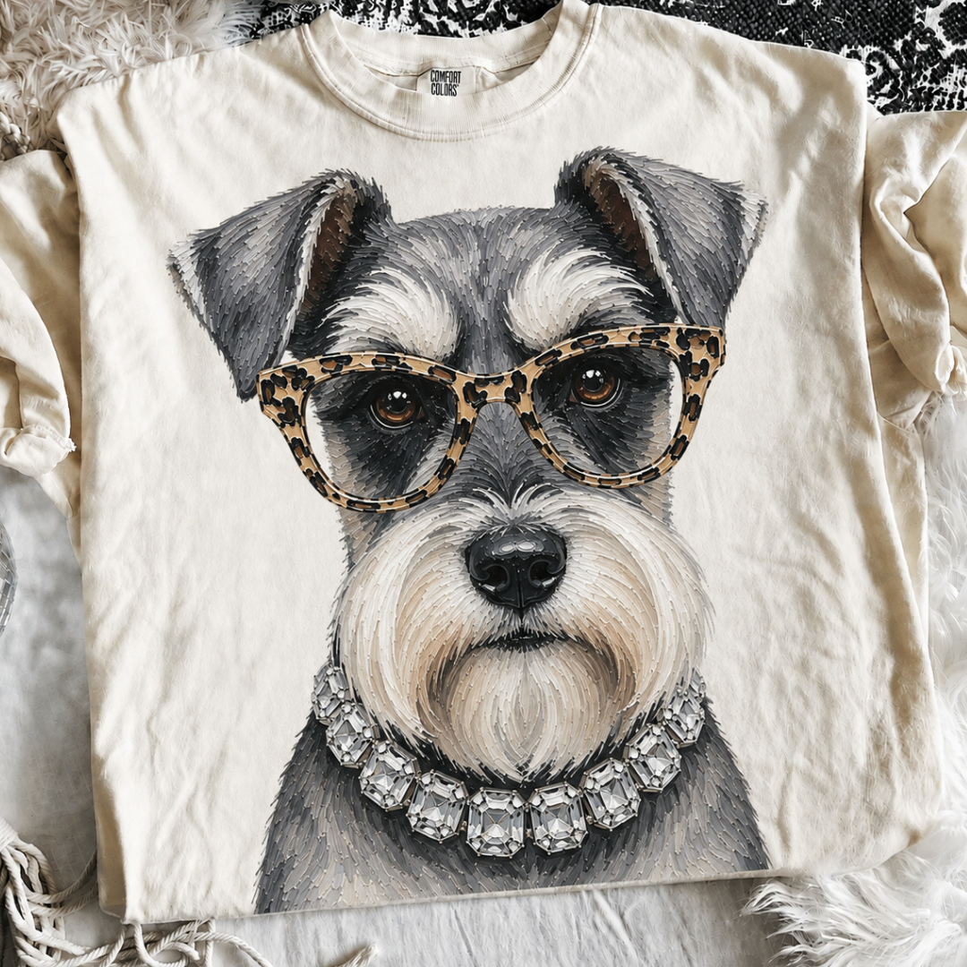 Made to Order | Boujee Grey Schnauzer Graphic Design Tee or Sweatshirt in Multiple Printing Options on Ivory