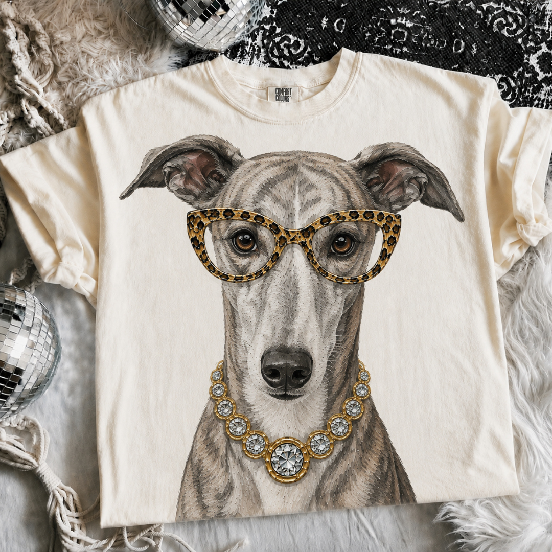 Made to Order | Boujee Greyhound Printed Graphic Design Tee or Sweatshirt in Multiple Printing Options on Ivory