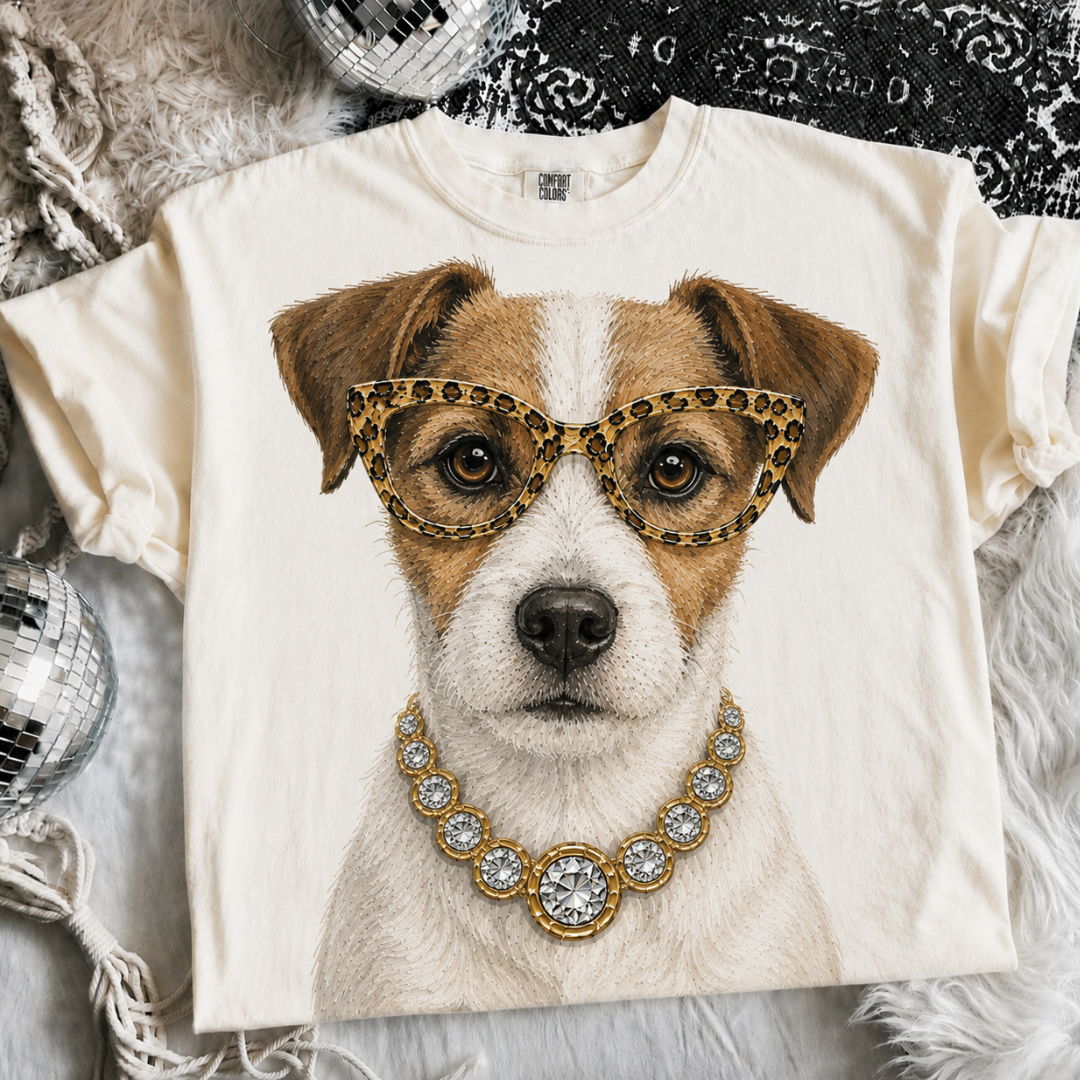 Made to Order | Boujee Jack Russel Printed Graphic Design Tee or Sweatshirt in Multiple Printing Options on Ivory