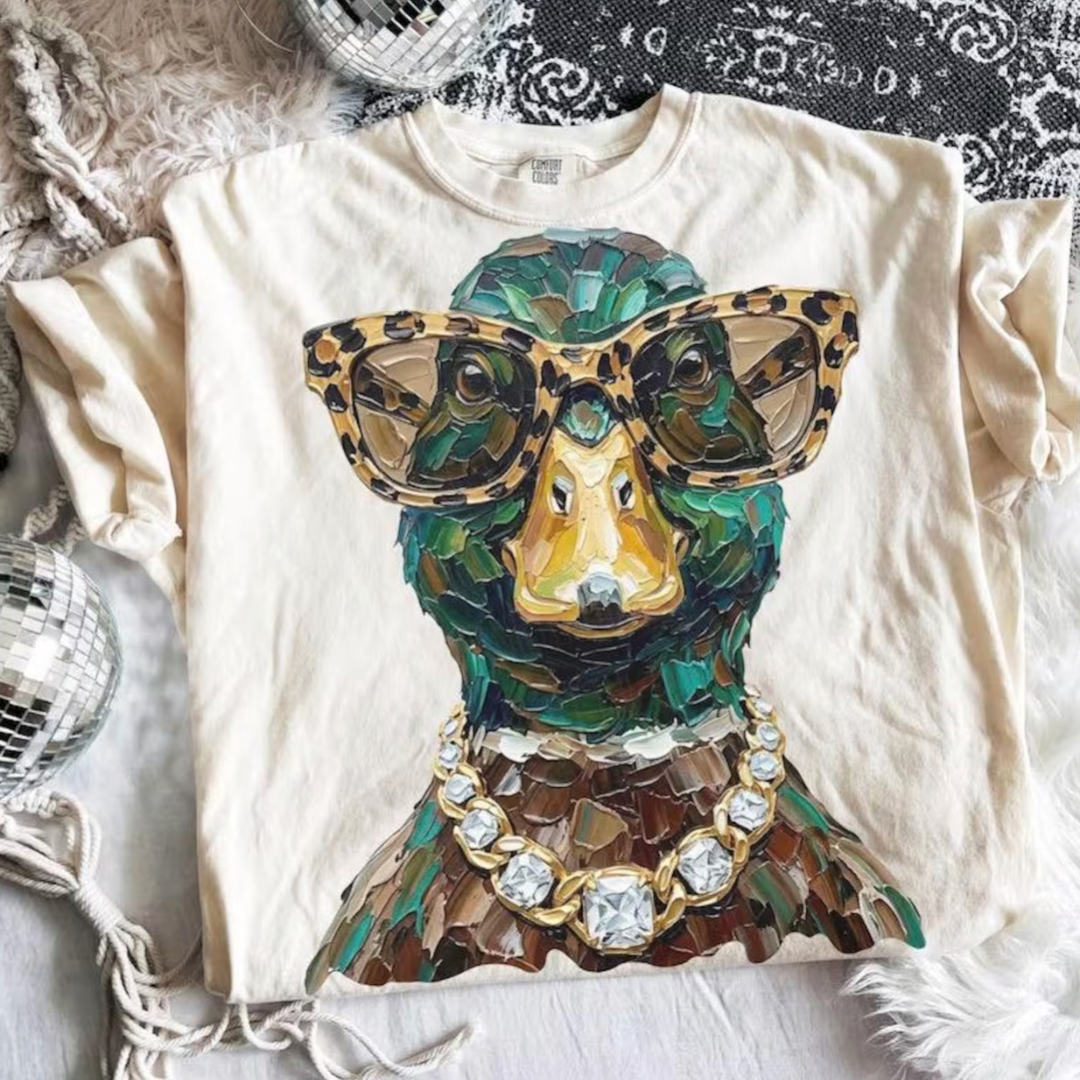 Made to Order | Boujee Mallard Printed Graphic Design Tee or Sweatshirt in Multiple Printing Options on Ivory