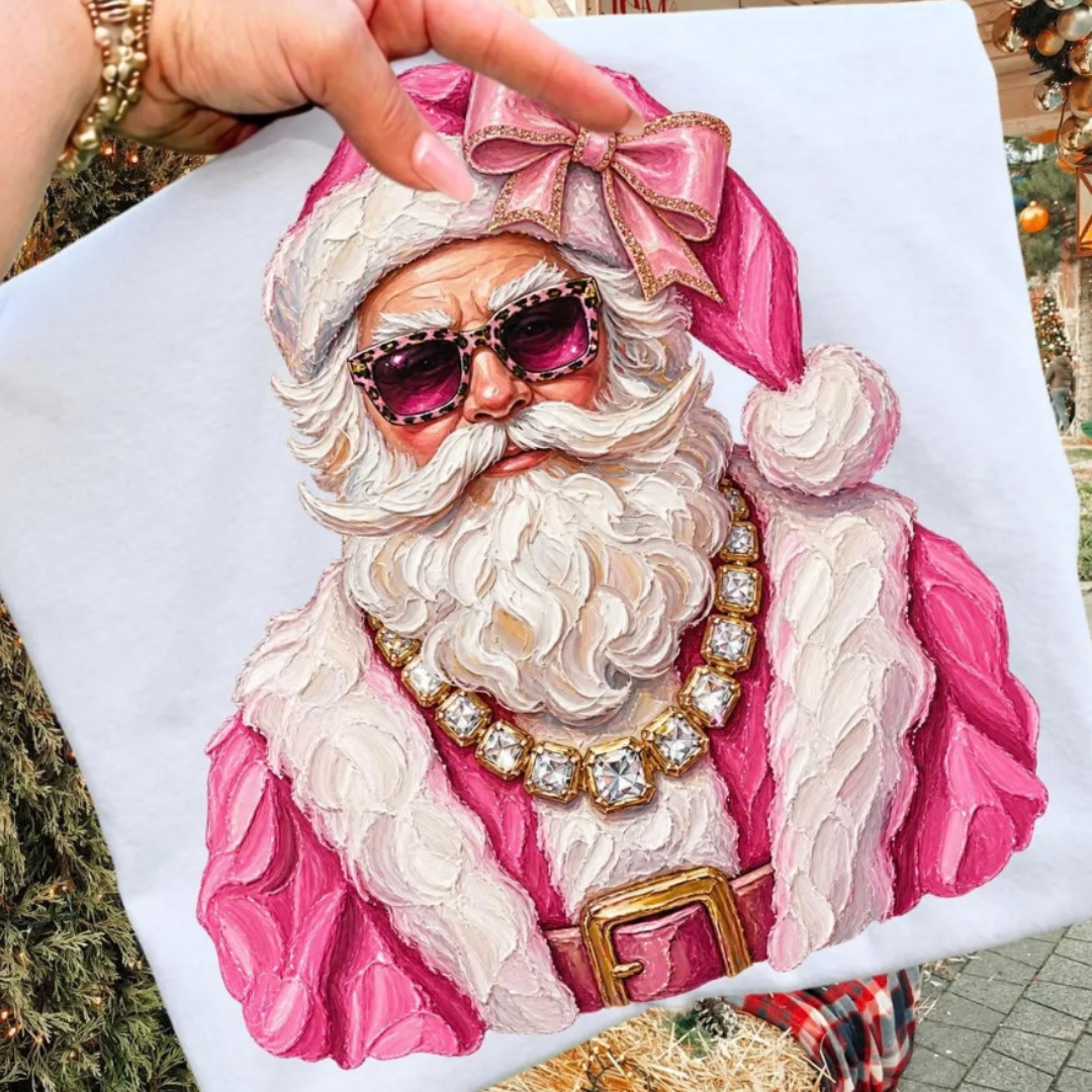 Made to Order | Boujee Pink Girly Santa Graphic Tee or Sweatshirt in Multiple Printing Options on White