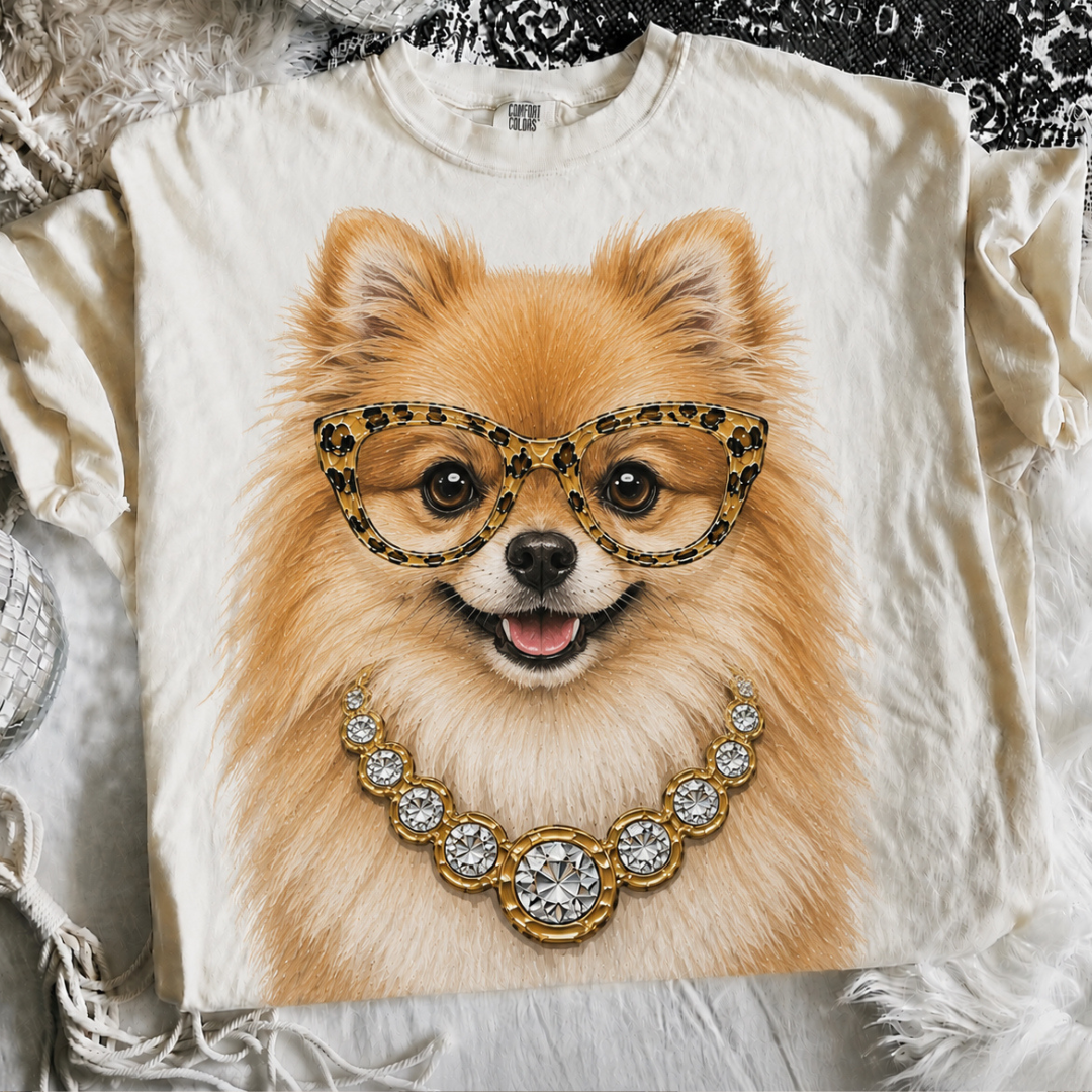 Made to Order | Boujee Pomeranian Printed Graphic Design Tee or Sweatshirt in Multiple Printing Options on Ivory