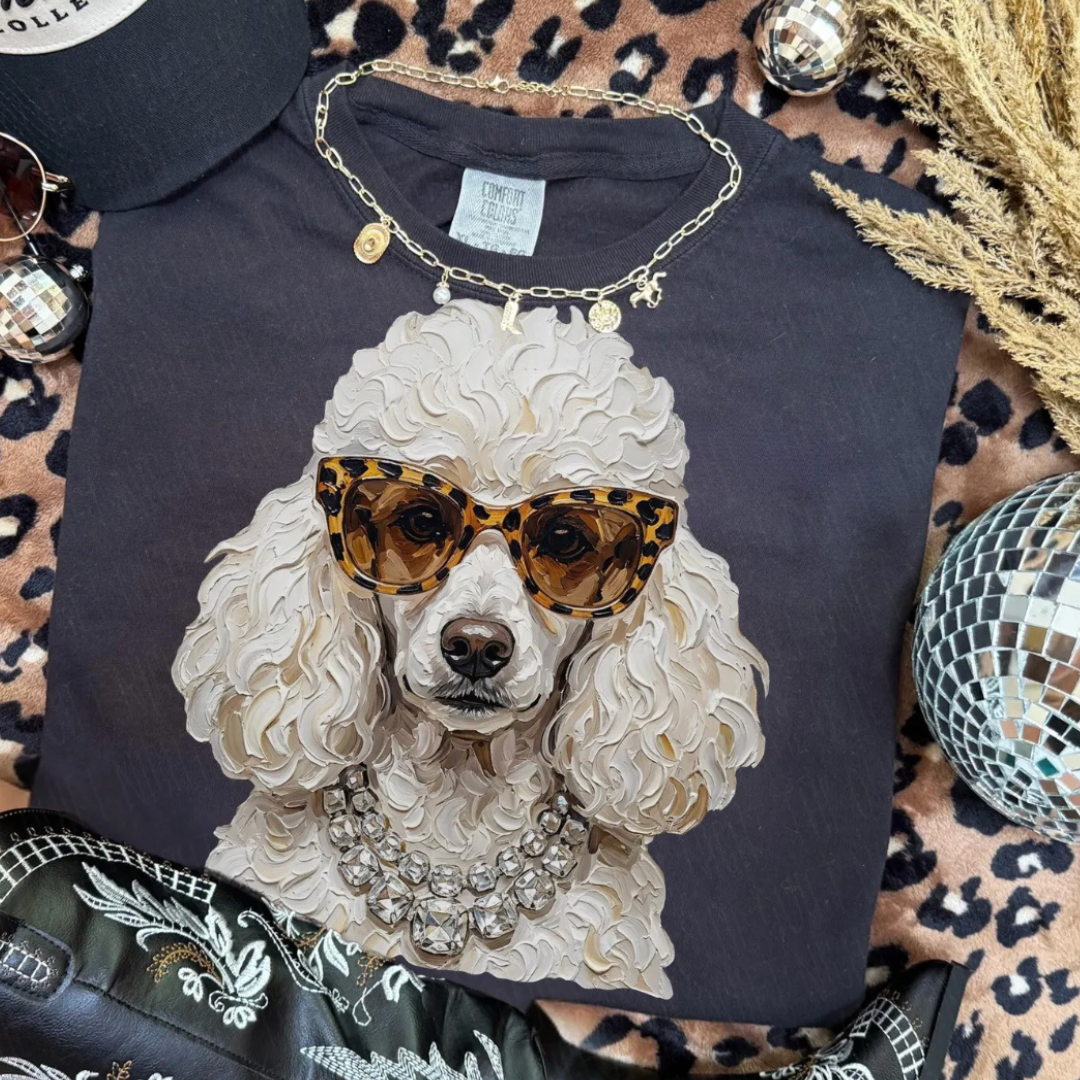 Made to Order | Boujee Poodle Dog Printed Graphic Design Tee or Sweatshirt in Multiple Printing Options on Black
