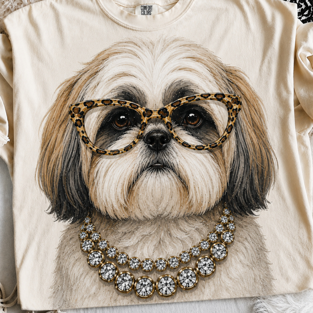 Made to Order | Boujee Shih Tzu Printed Graphic Design Tee or Sweatshirt in Multiple Printing Options on Ivory