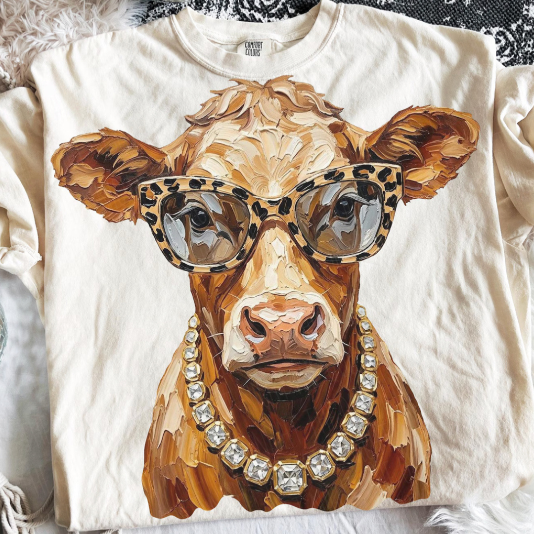 Made to Order | Boujee Shorthorn Cow Graphic Design Tee or Sweatshirt in Multiple Printing Options on Ivory