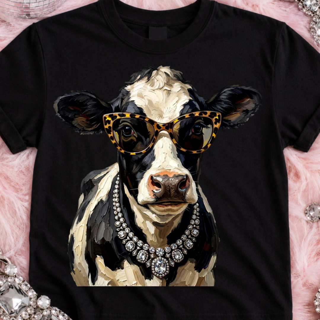 Made to Order | Boujee Western Cow Graphic Tee or Sweatshirt in Multiple Printing Options on Ivory or Black
