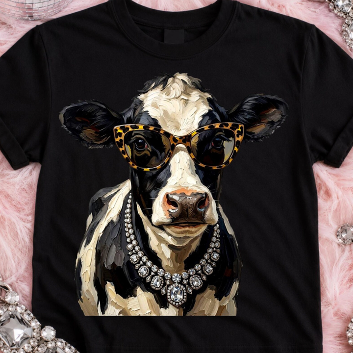 Made to Order | Boujee Western Cow Graphic Tee or Sweatshirt in Multiple Printing Options on Ivory or Black
