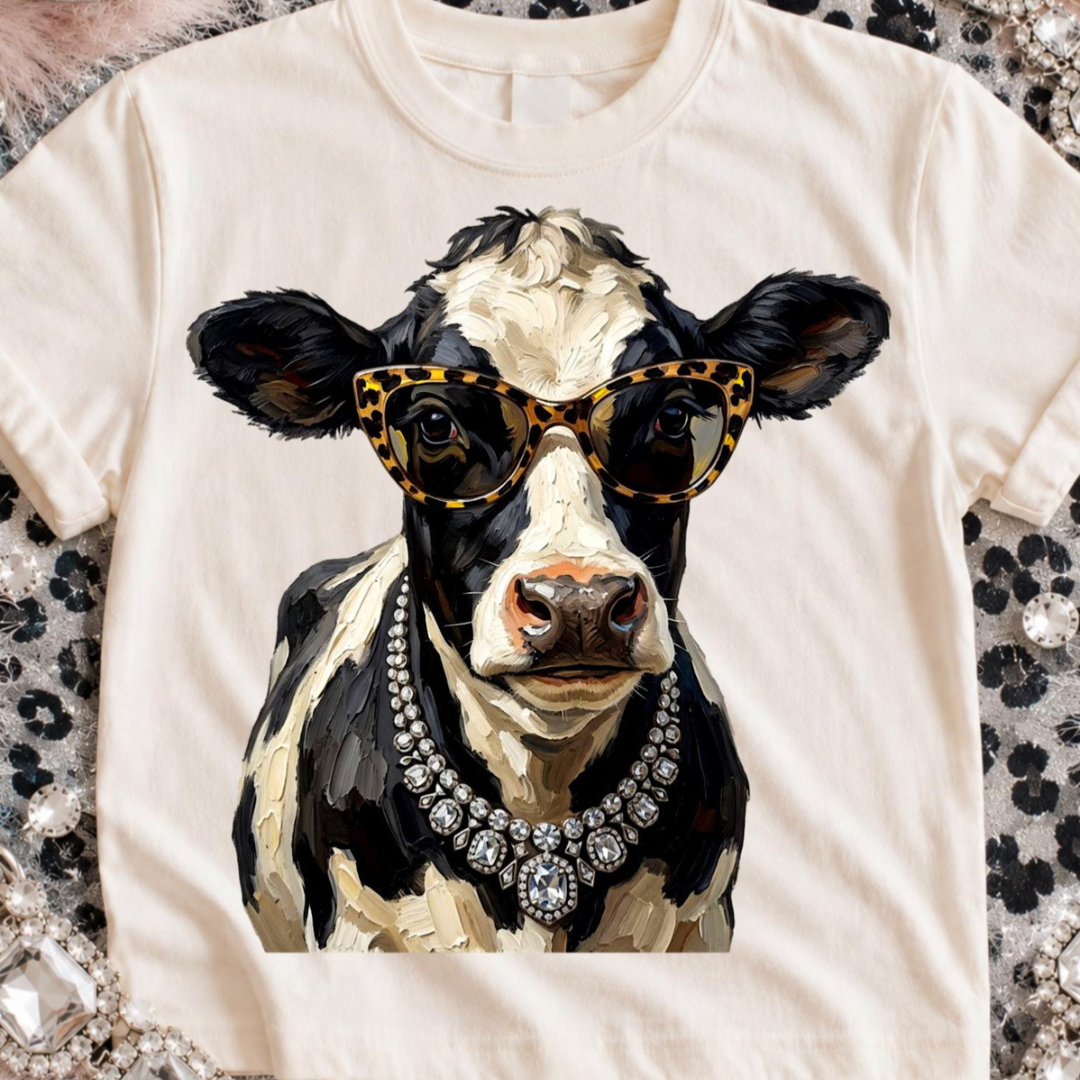 Made to Order | Boujee Western Cow Graphic Tee or Sweatshirt in Multiple Printing Options on Ivory or Black