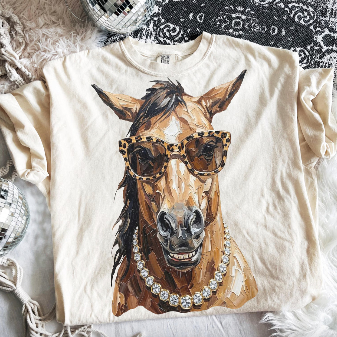 Made to Order | Boujee Western Paint Horse Graphic Design Tee or Sweatshirt in Multiple Printing Options on Ivory
