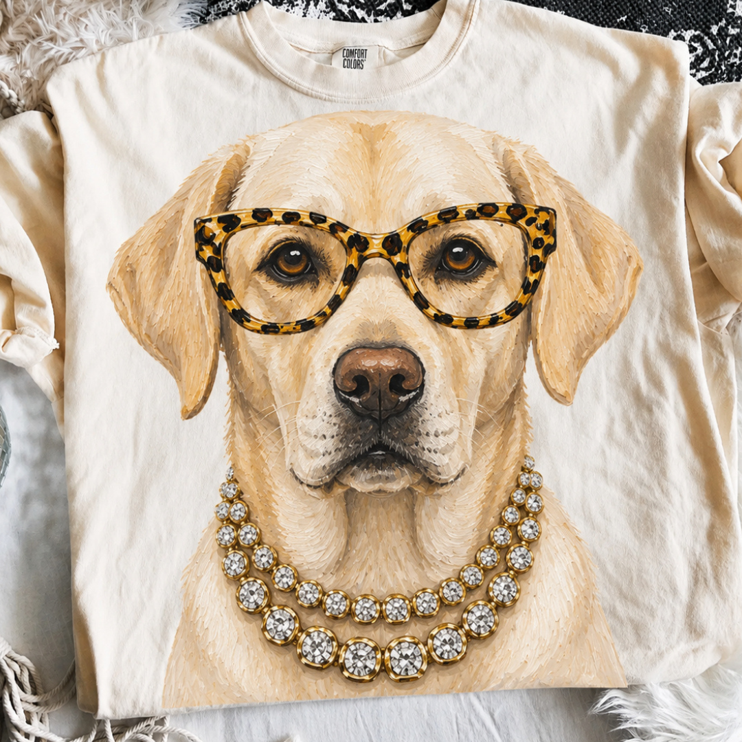 Made to Order | Boujee Yellow Lab Dog Printed Graphic Design Tee or Sweatshirt in Multiple Printing Options on Ivory