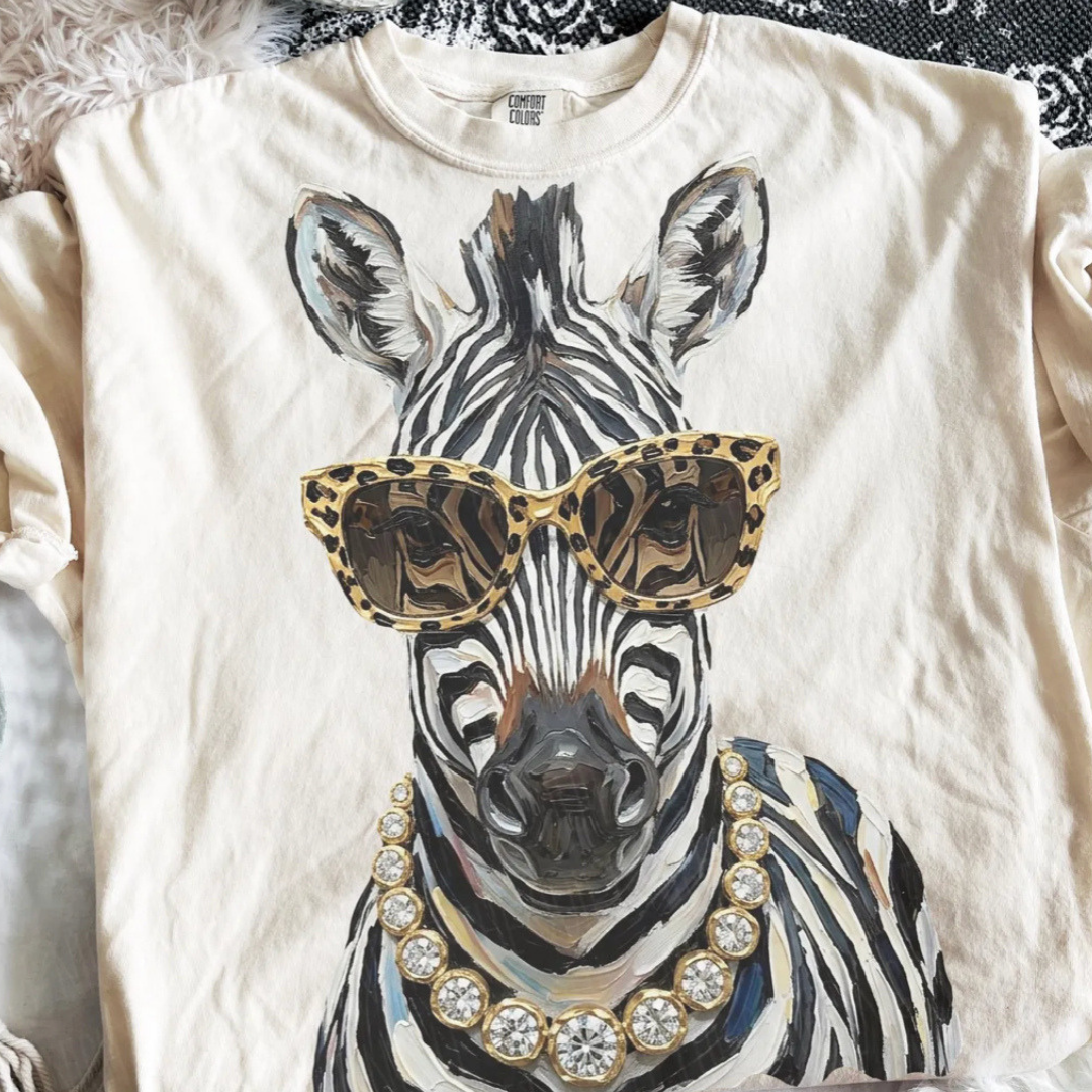 Made to Order | Boujee Zebra Printed Graphic Design Tee or Sweatshirt in Multiple Printing Options on Ivory