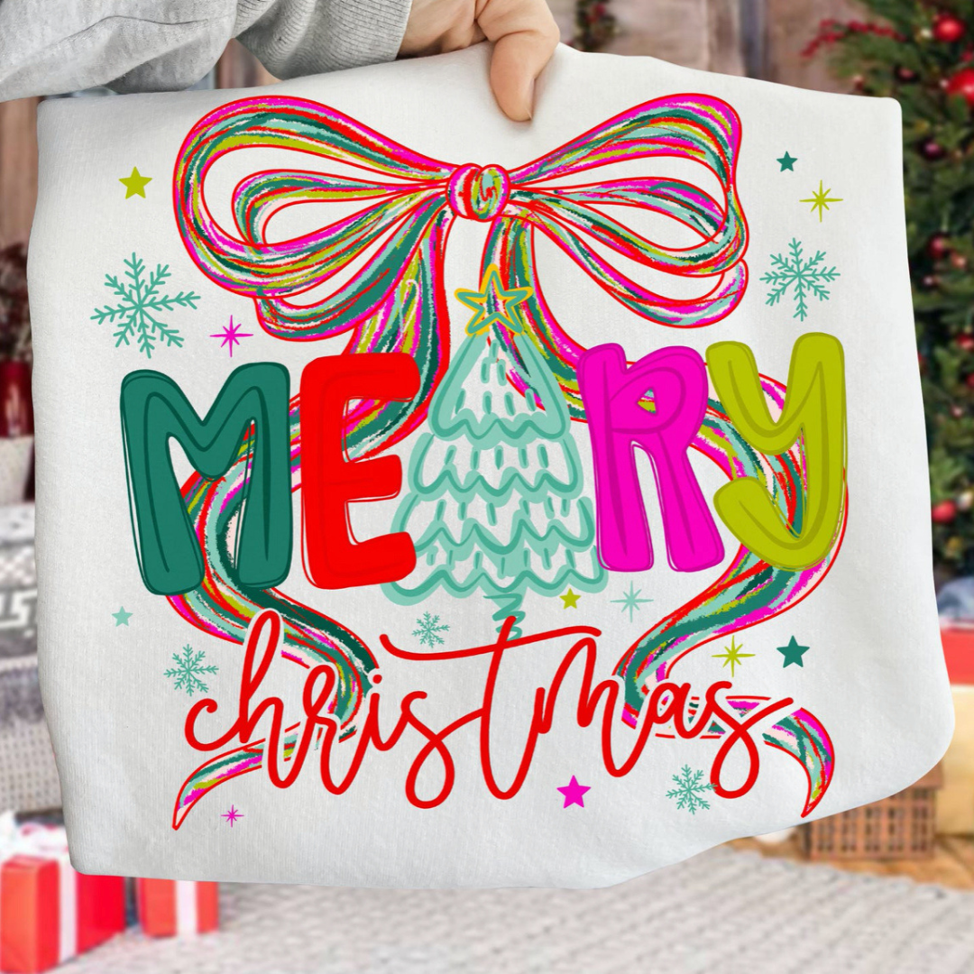 Made to Order | Bright Merry Bow Graphic Tee or Sweatshirt in Multiple Printing Options on White