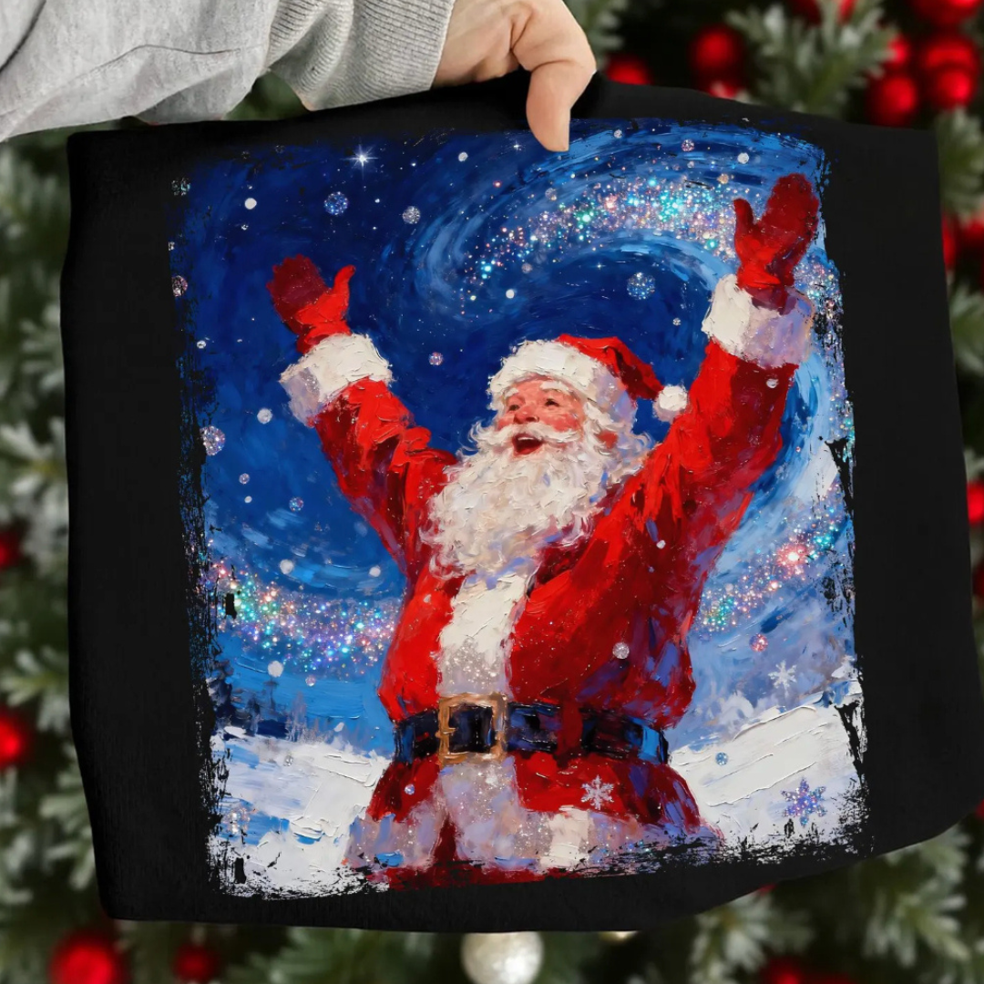 Made to Order | Celebrate Santa Snowfall Graphic Tee or Sweatshirt in Multiple Printing Options on Black