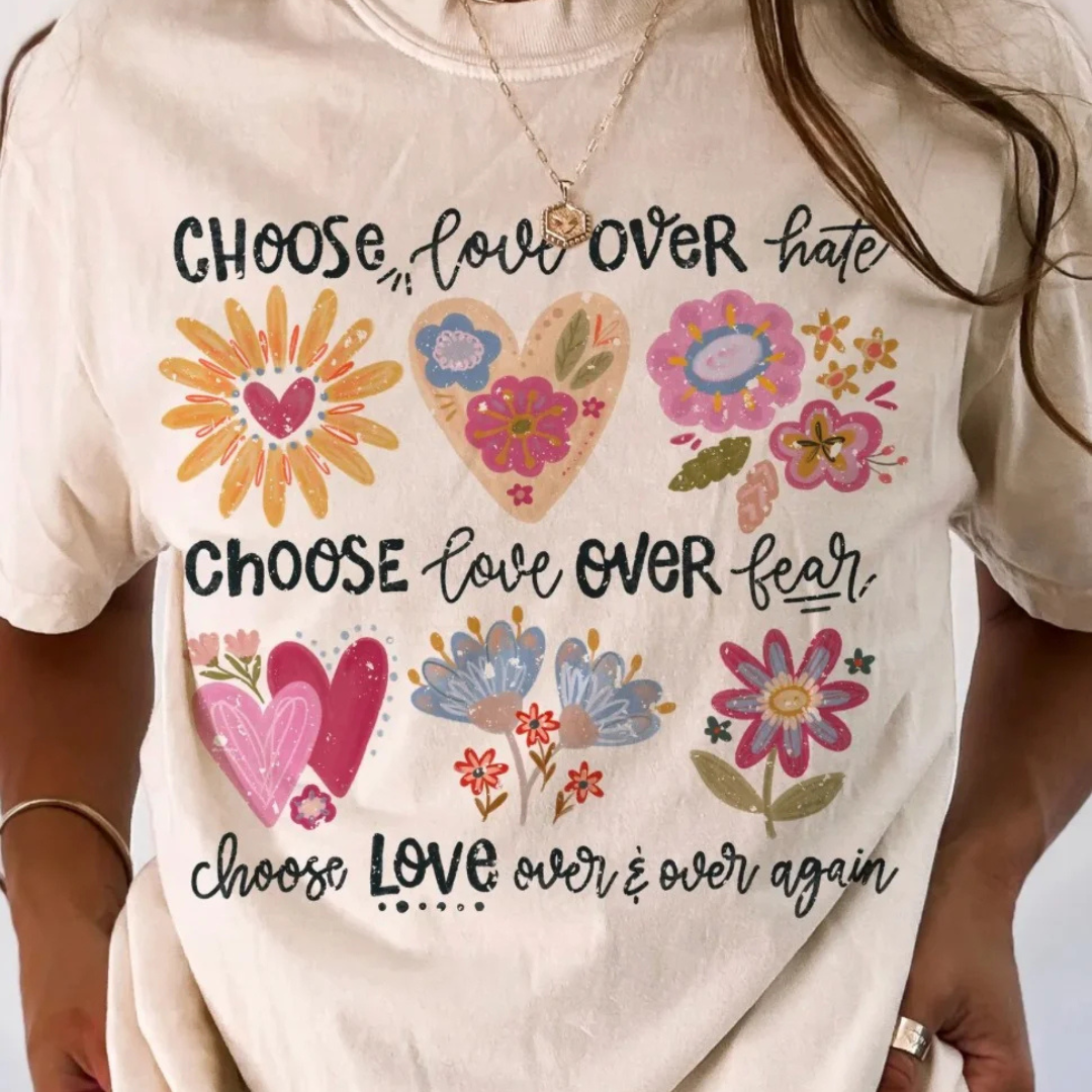 Made to Order | Choose Love Graphic Tee or Sweatshirt in Multiple Printing Options on Cream