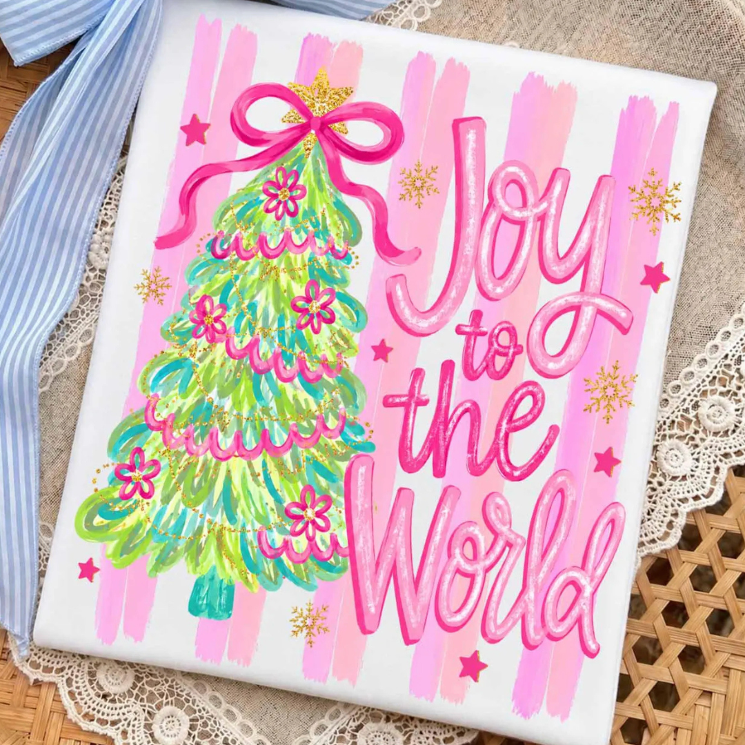 Made to Order | Christmas JOY Striped Graphic Tee or Sweatshirt in Multiple Printing Options on White