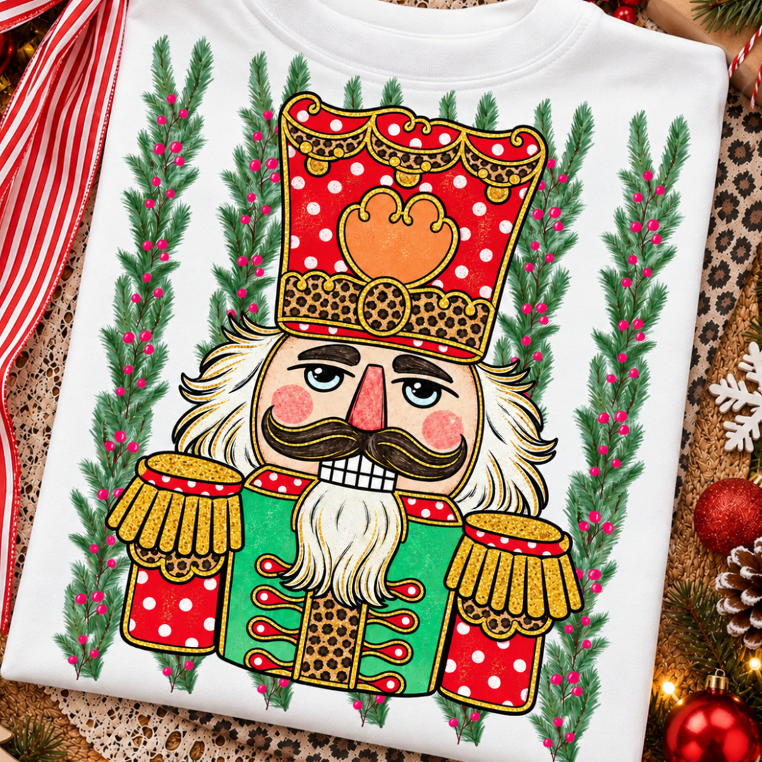Made to Order | Christmas Leopard Nutcracker Graphic Tee or Sweatshirt in Multiple Printing Options on White