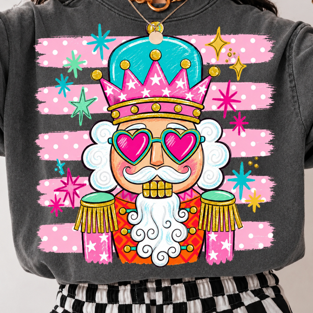 Made to Order | Christmas Preppy Nutcracker Graphic Tee or Sweatshirt in Multiple Printing Options on Pepper Black