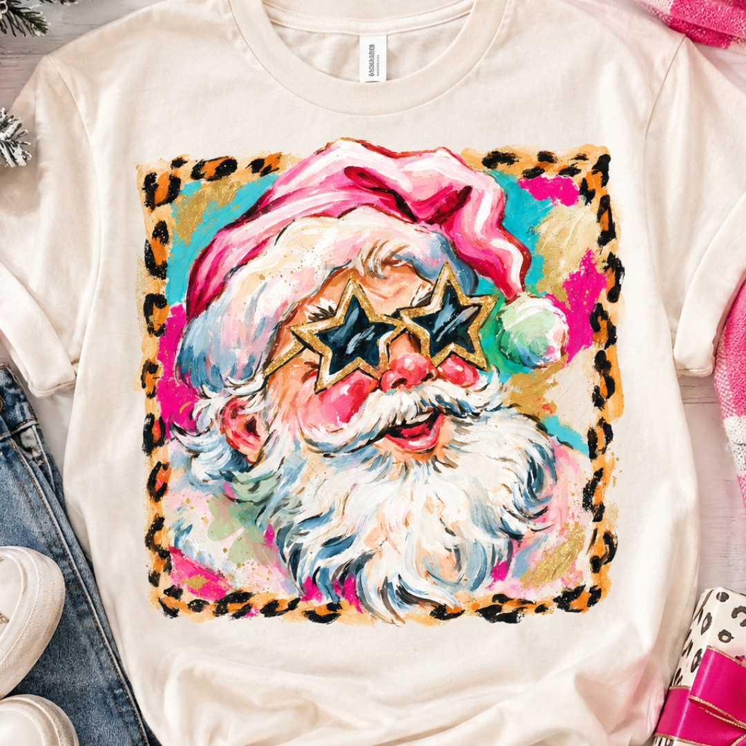 Made to Order | Christmas Star Santa Graphic Tee or Sweatshirt in Multiple Printing Options on Ivory