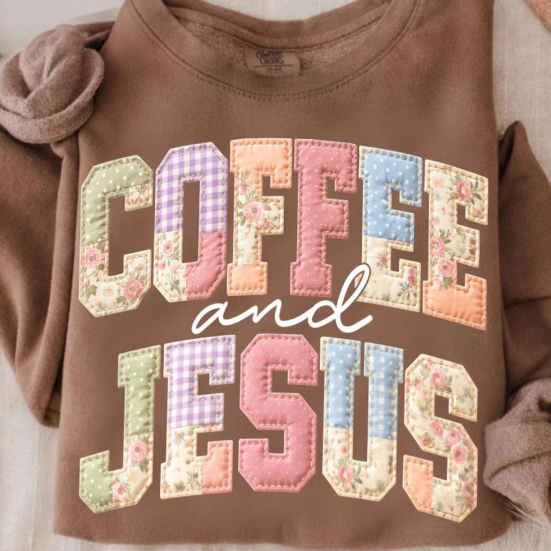 Made to Order | Coffee &amp; Jesus Graphic Tee or Sweatshirt in Multiple Printing Options on Brown