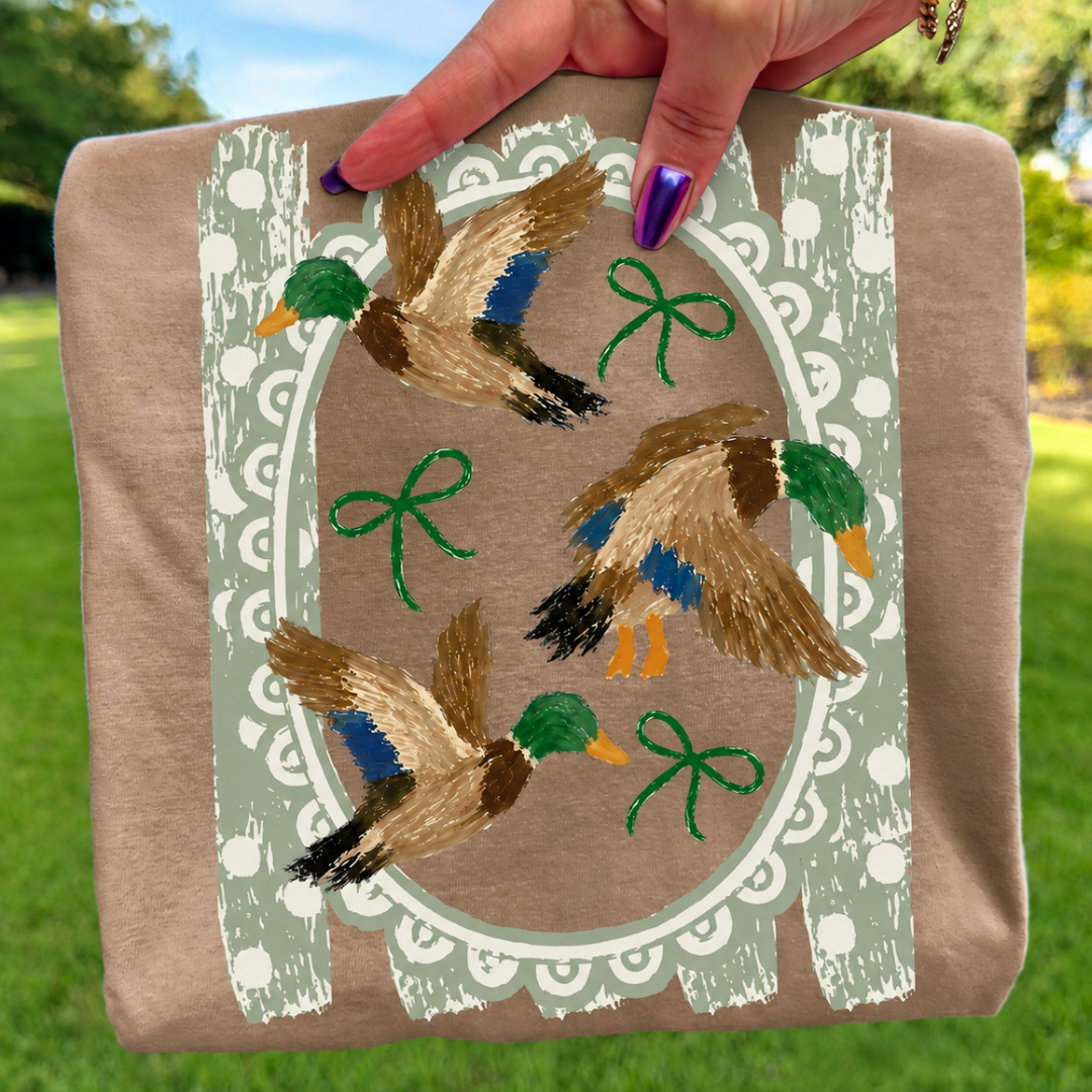 Made to Order | Coquette Mallards Graphic Tee or Sweatshirt in Multiple Printing Options on Ivory or Brown
