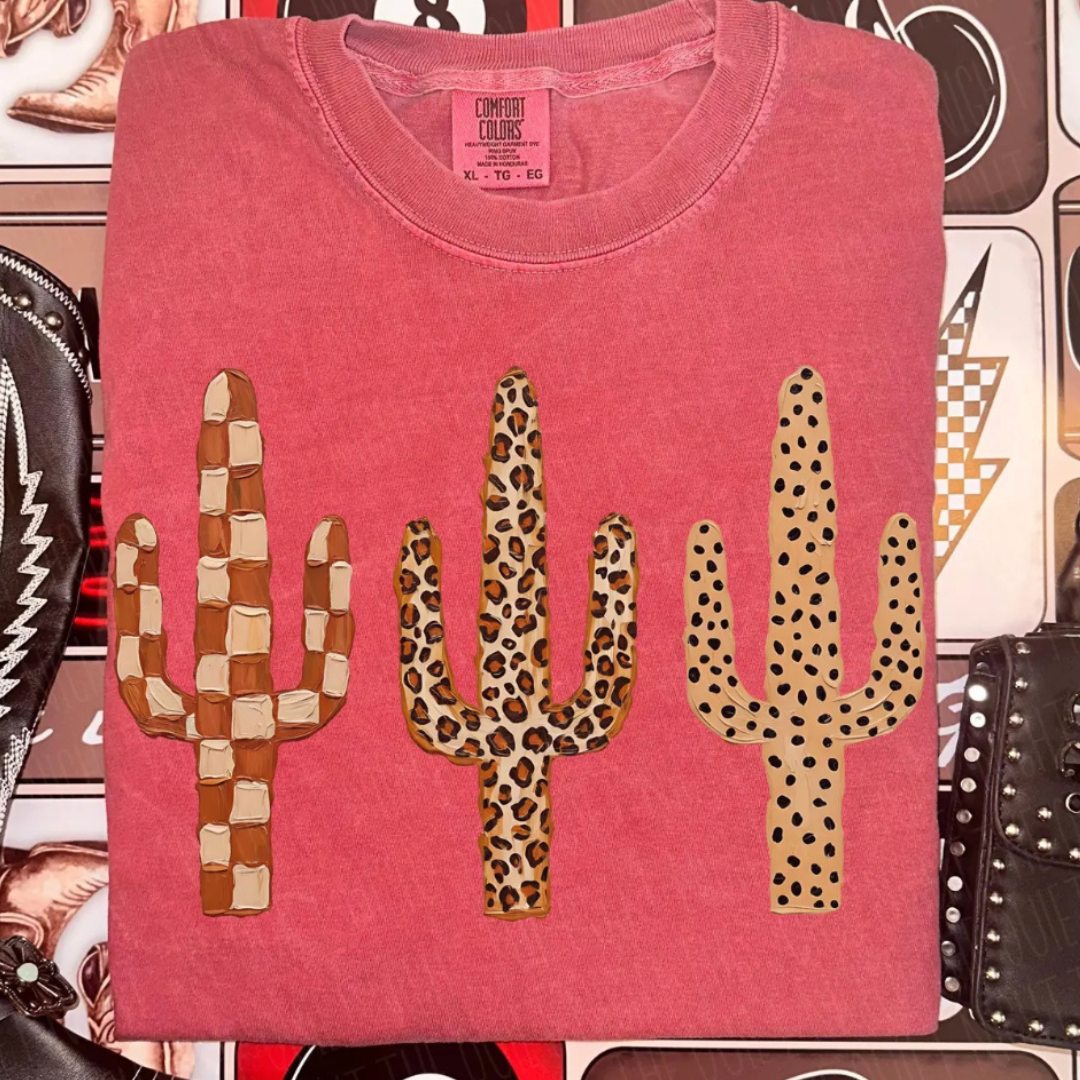 Made to Order | Crazy Cactus Design Graphic Tee or Sweatshirt in Multiple Printing Options on Red