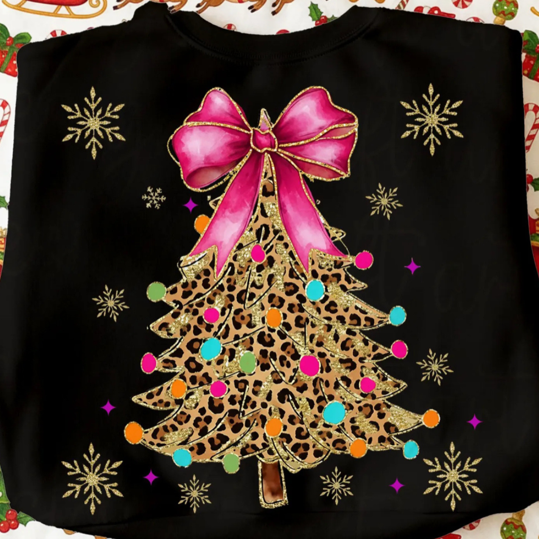 Made to Order | Cute Leopard Tree Sparkle Graphic Tee or Sweatshirt in Multiple Printing Options on Black