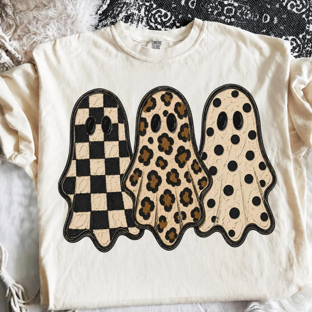 Made to Order | Cute Pattern Ghost Trio Design Tee or Sweatshirt in Multiple Printing Options on Ivory